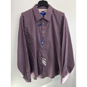 New With Tags Egara Non-Iron Flip Cuff Long Sleeve Blue Red Dress Shirt 2XL